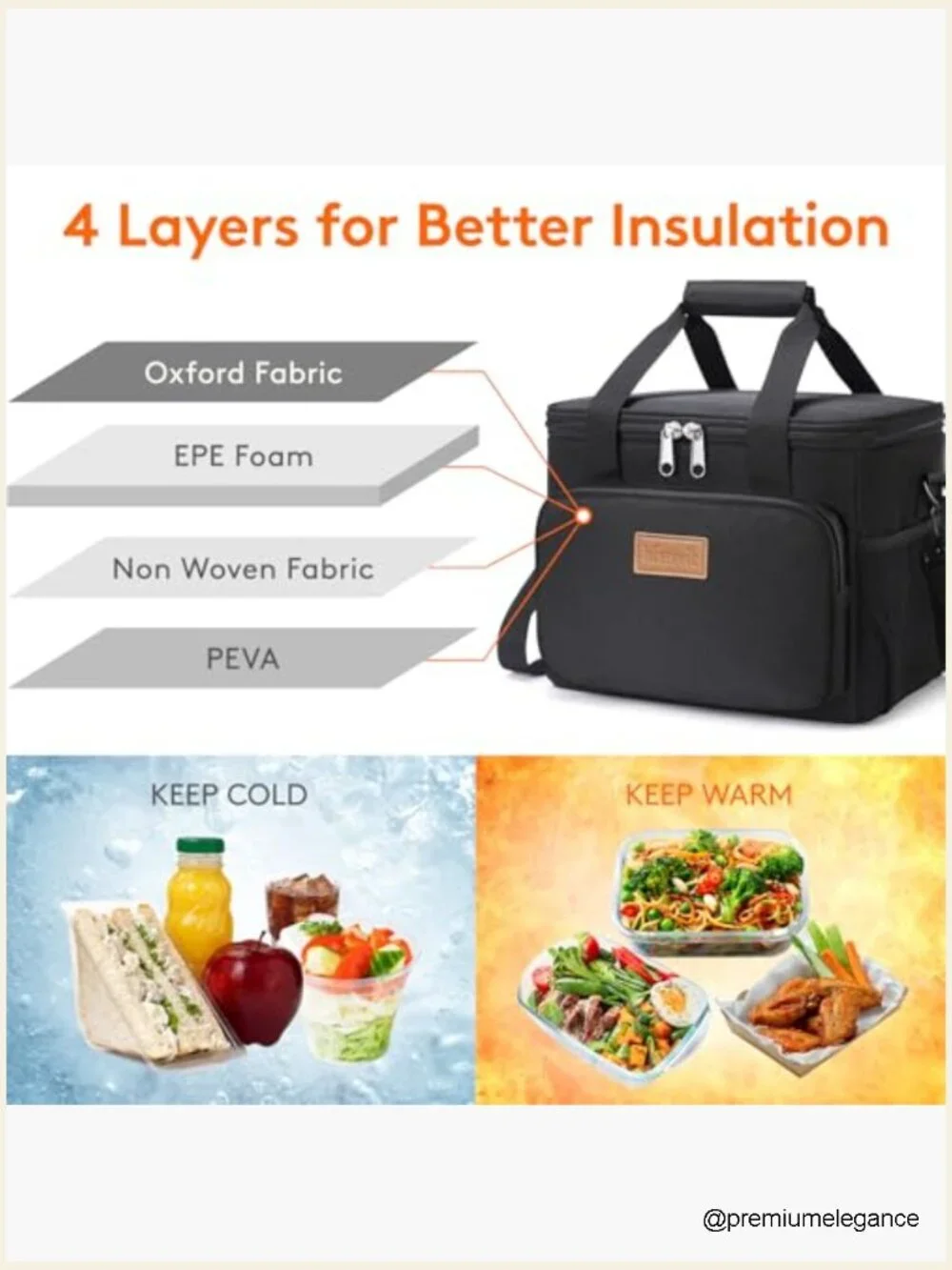 Insulated Lunch Bag 9L Soft Cooler Tote for Work Picnic